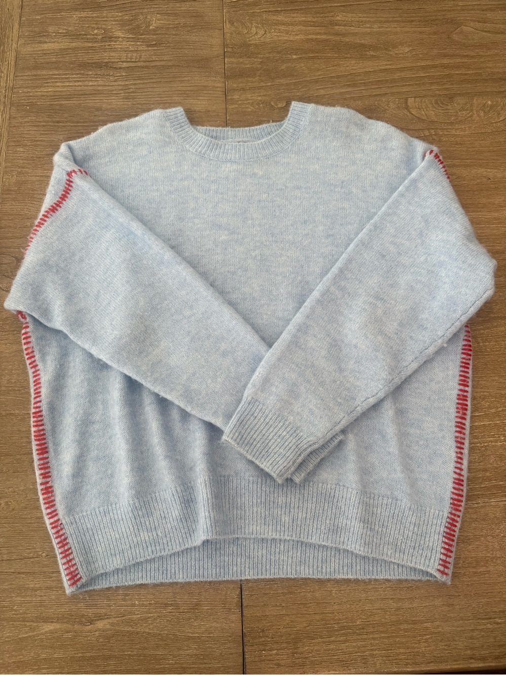 Sundry Light Blue Sweater with Red Contrast Stitching